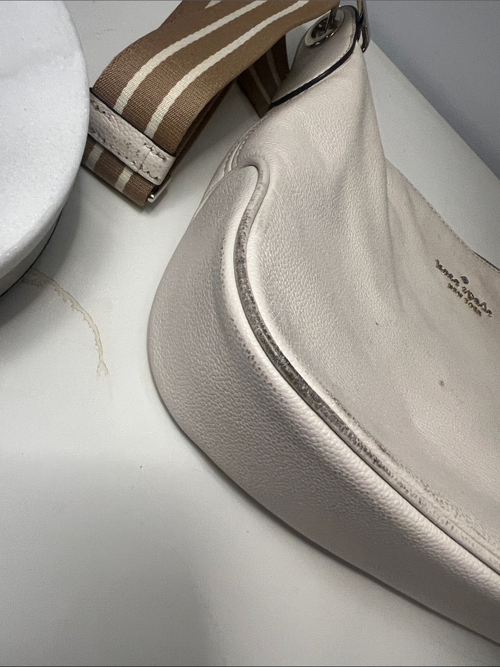 kate spade Cream Leather Crossbody with Striped Tan Strap - Picture 10 of 11